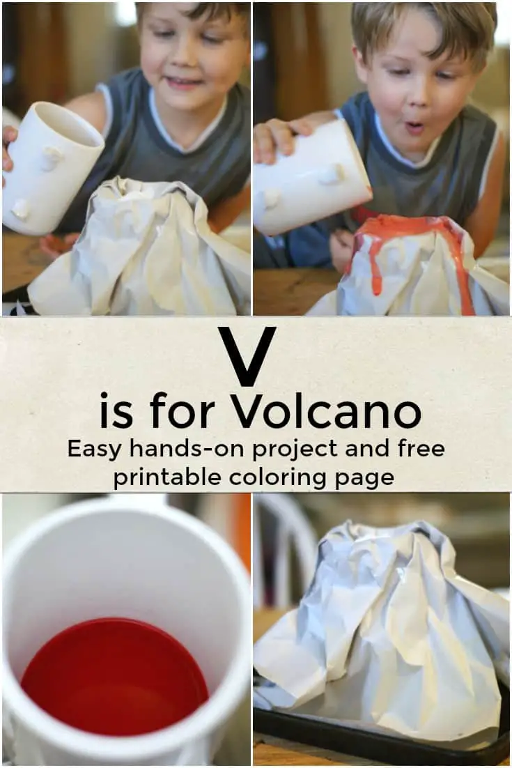 V is for Volcano - Easy hands-on project and free printable coloring page