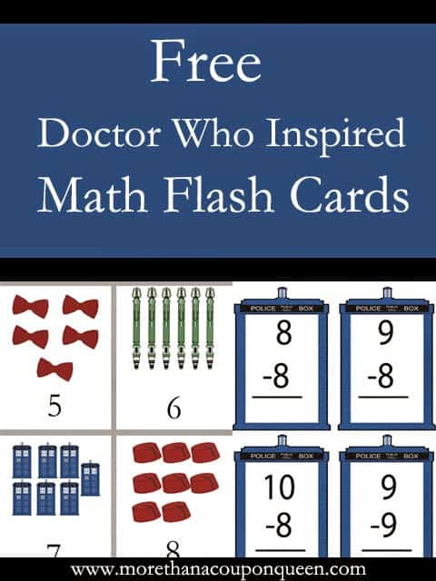 Free Doctor Who Inspired Math Flash Cards - Are your children having a hard time with their Math facts or number recognition? I have put together some fun Doctor Who Inspired Math flash Cards just for you. Even better, they are free. My only request is that you share them with your Doctor Who loving friends if you like them. I will put links below for each set. I highly recommend laminating them so they will last you long term. 