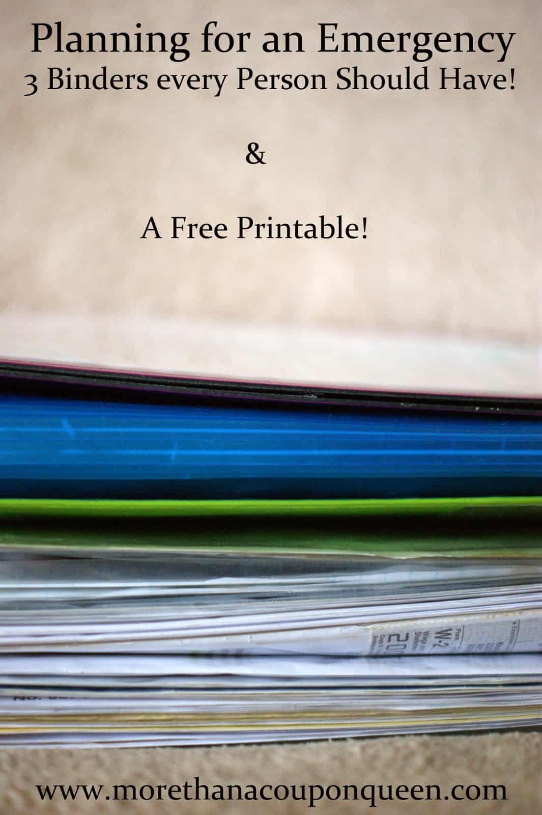 Planning for an Emergency – Emergency Binder and a Free Printable