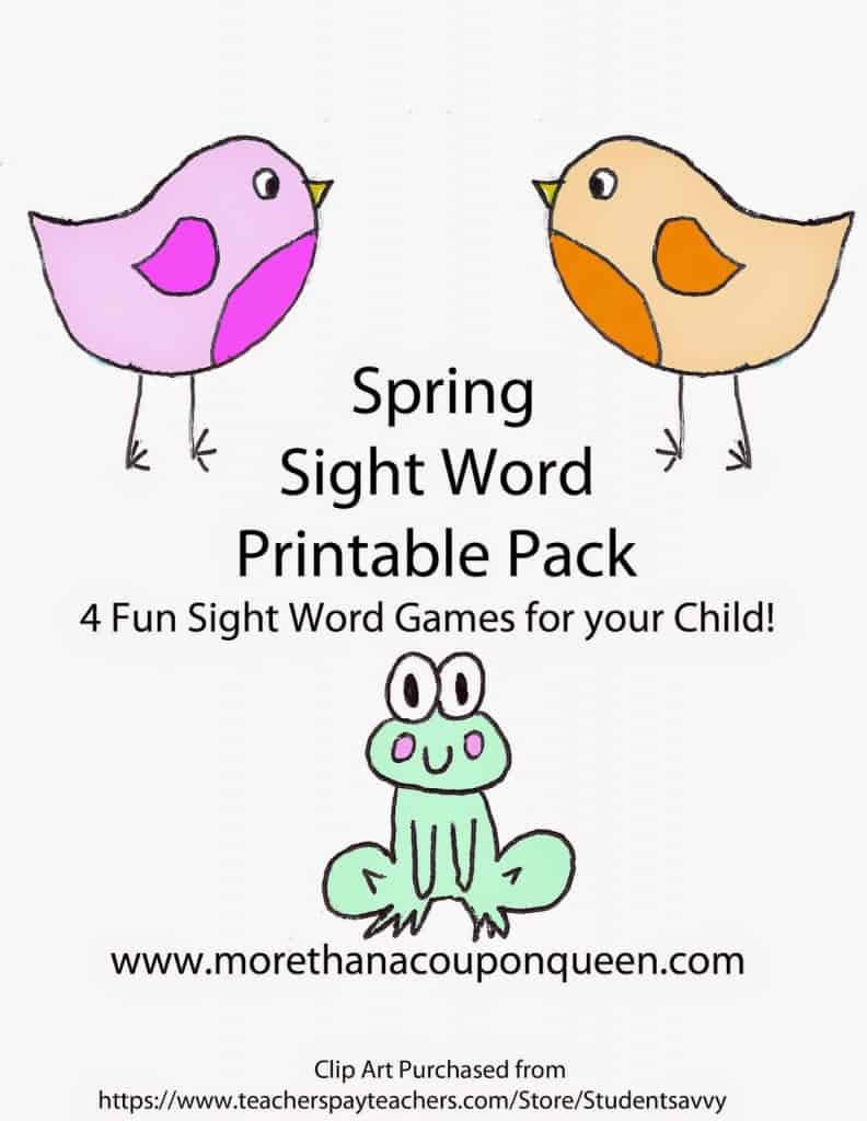 Spring Sight Word Printable Pack - 4 fun sight word games for children - Great way to work on sight words with kids in this free printable pack