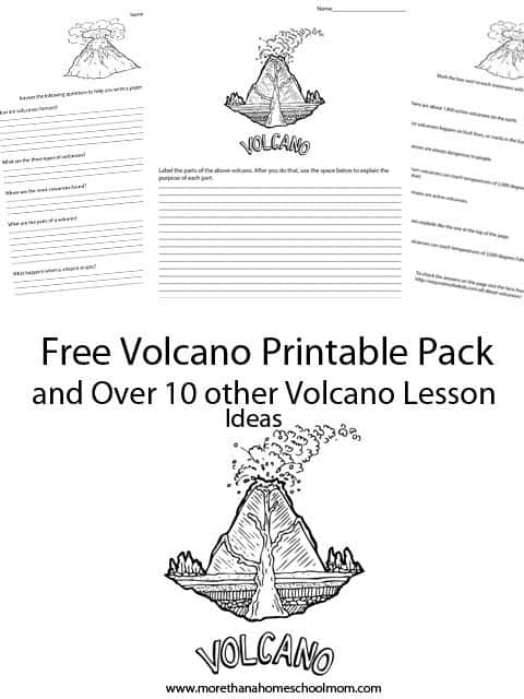 Free Volcano Printable Pack and over 10 volcano lesson plan ideas for teaching about volcanoes. Perfect for a volcano science fair project. #printable #freeprintable #unitstudy #lessonplan #homeschool #homeschooling #education #edchat #volcano #Science #stem 