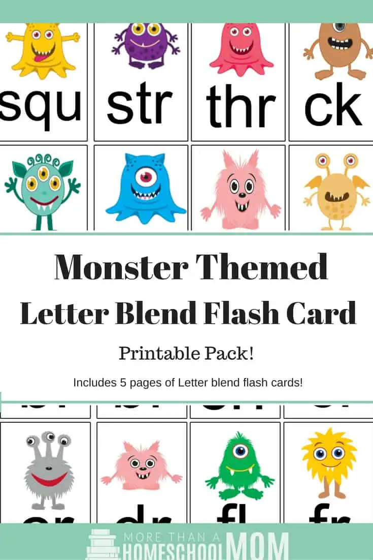 Monster Themed Letter Blend Flash Card Printable Pack