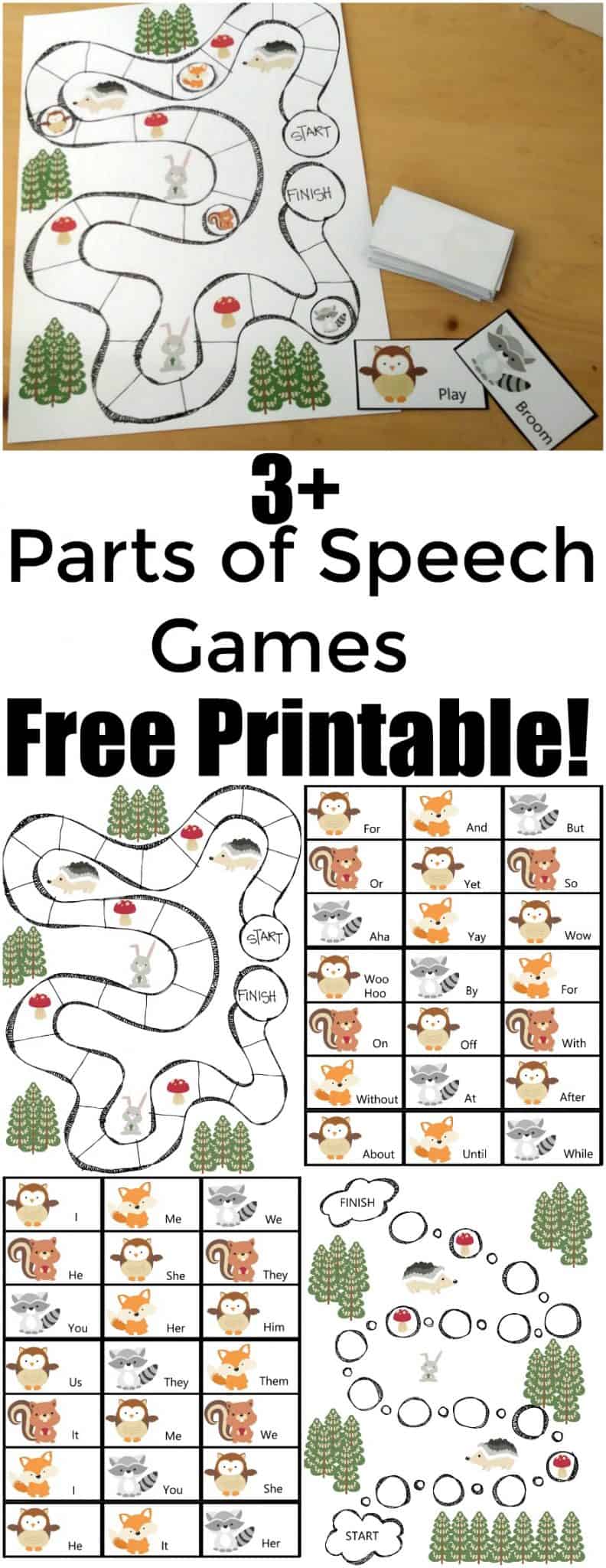 Parts of Speech Game - More than 3 Parts of speech games in this Free Printable pack