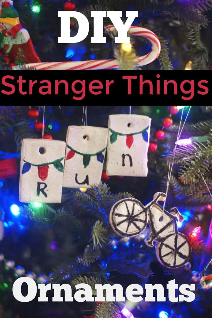 DIY Stranger Things Ornaments - Perfect Stranger Things craft for fans of the show. This would make a great gift for a Stranger Things fan. This simple salt dough ornament project is perfect for teens who love Stranger Things. Make Will Byers' bike or the Christmas lights telling Joyce Beyers to run. - #StrangerThings #Ornament #DIY #DIYChristmas 