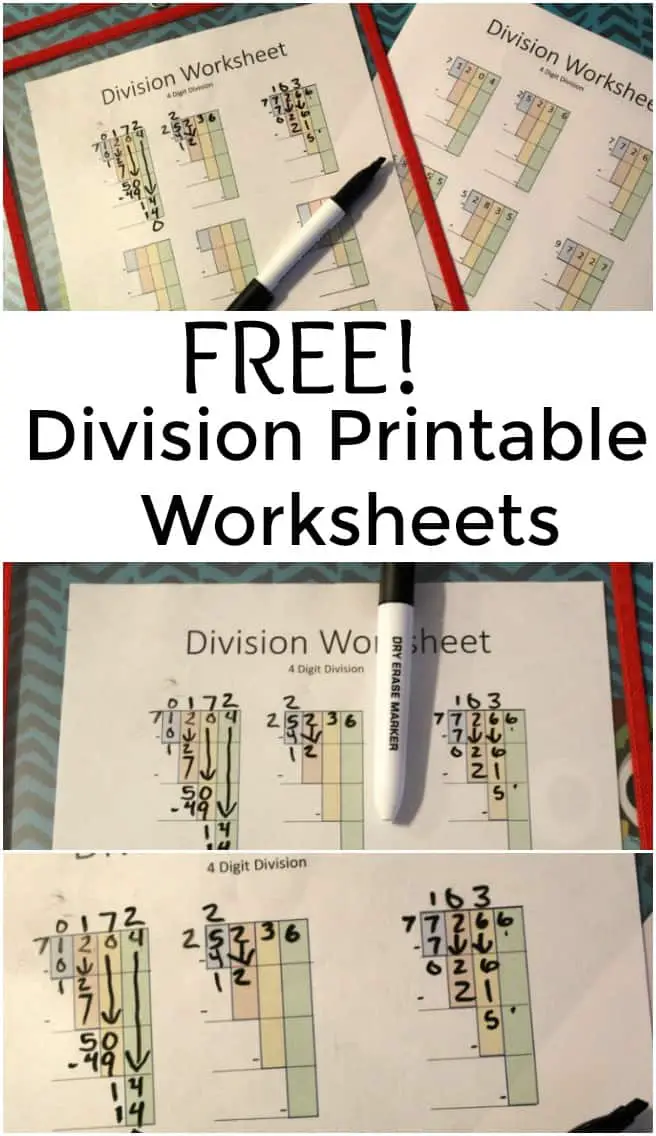 Free Division Printable Worksheets - Great new way to teach long division. #Math #Homeschool #Edchat #education #freeprintable