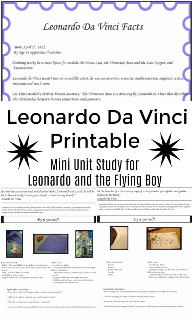 Leonardo Da Vinci Printable to go with the book Leonardo and the Flying Boy