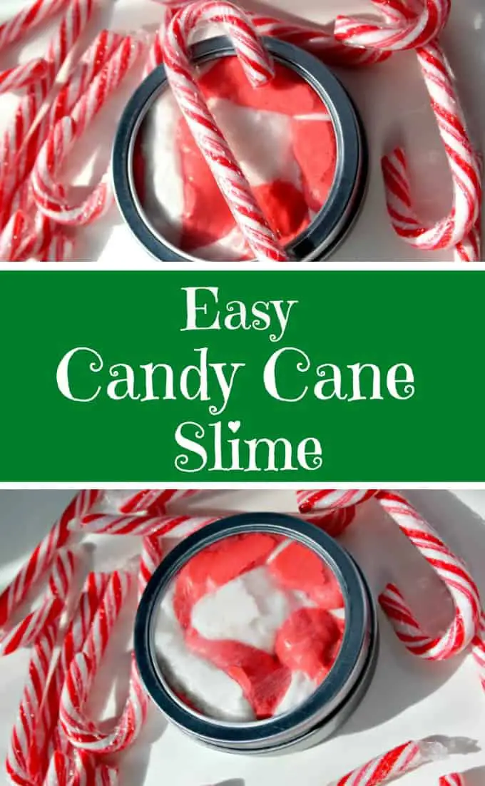 This easy candy cane slime is the perfect Christmas science project. Even better, it is extremely easy to make and involves the amazing smell of peppermint. This is NOT edible but it is fun to play with and makes a perfect Christmas stocking stuffer or gift kids can make. 