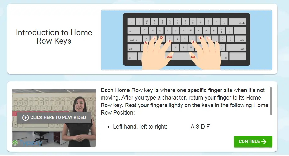 Typing lesson screen from Typesy