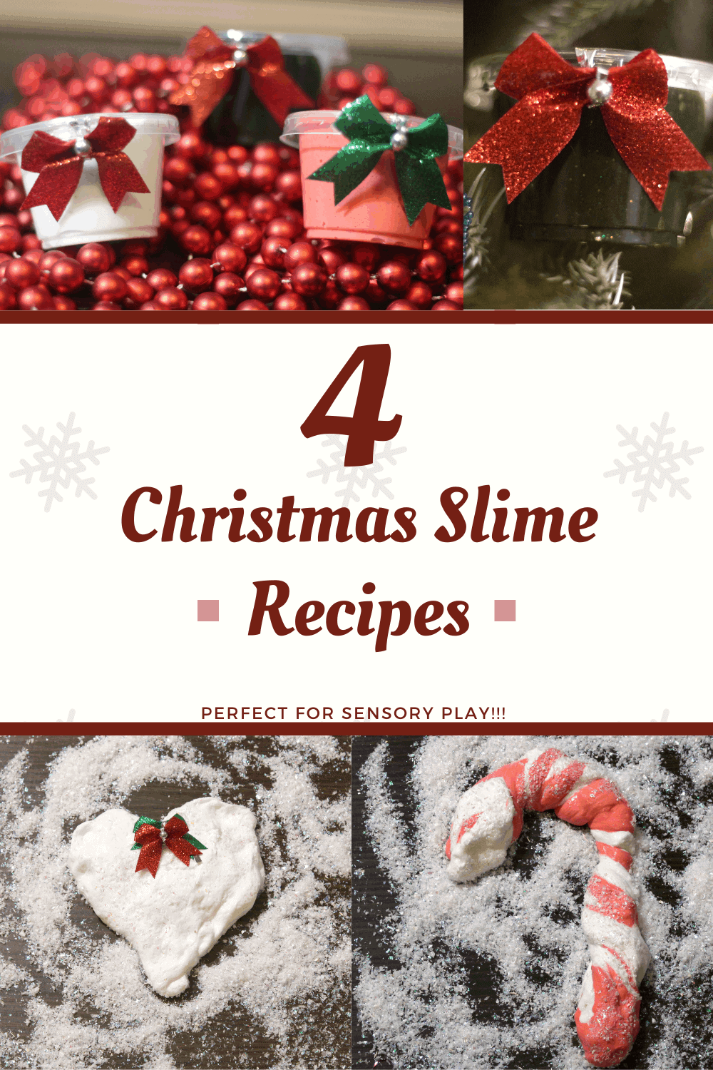 Christmas Slime Recipes perfect for making Christmas gifts, sensory play, & stem project for kids. Sensory Christmas Slime Recipe!