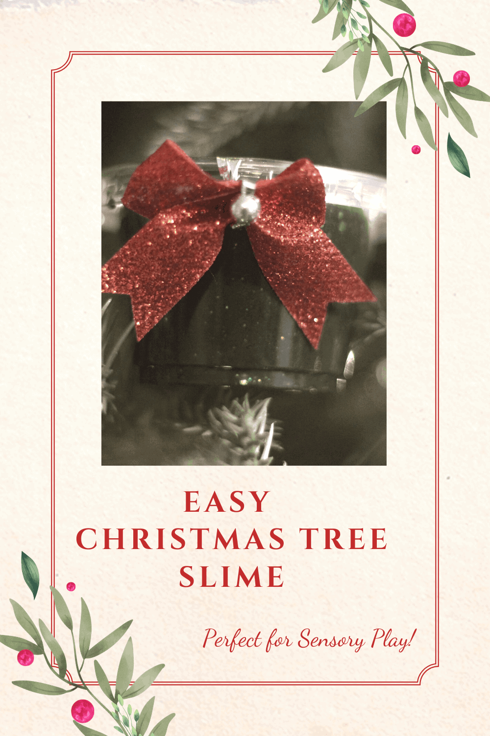 Christmas Tree slime recipe perfect as a Christmas slime recipe or as a holiday party favor idea. Perfect slime for sensory play! 