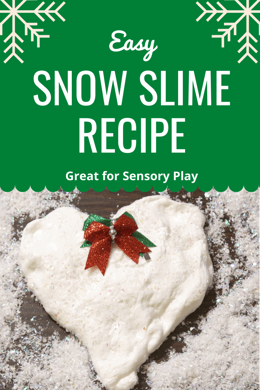 Snow slime recipe perfect as a Christmas slime recipe or as a holiday party favor idea. This snow slime is perfect for sensory play! 